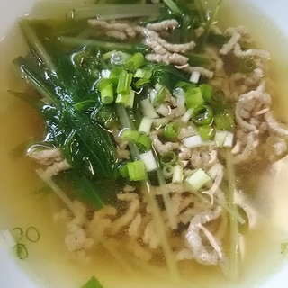 豚ひき肉と水菜のしょうがスープ(^^)